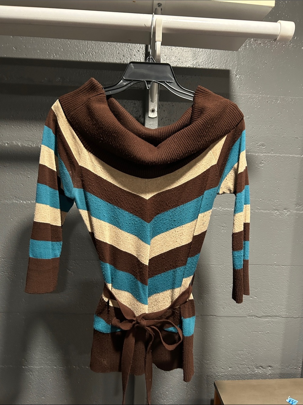Bwear Brown Turquoise Cream Off-the-Shoulder Striped Sweater